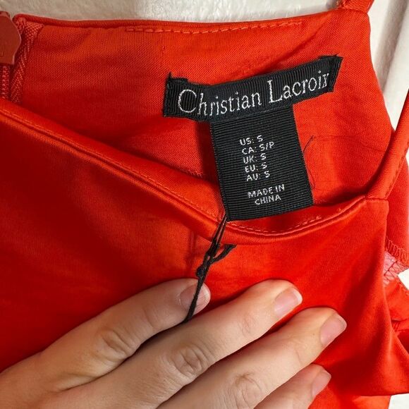 Christian Lacroix Dress Size Small Orange Satin Midi Side Cutout Cocktail NWT - Picture 4 of 9
